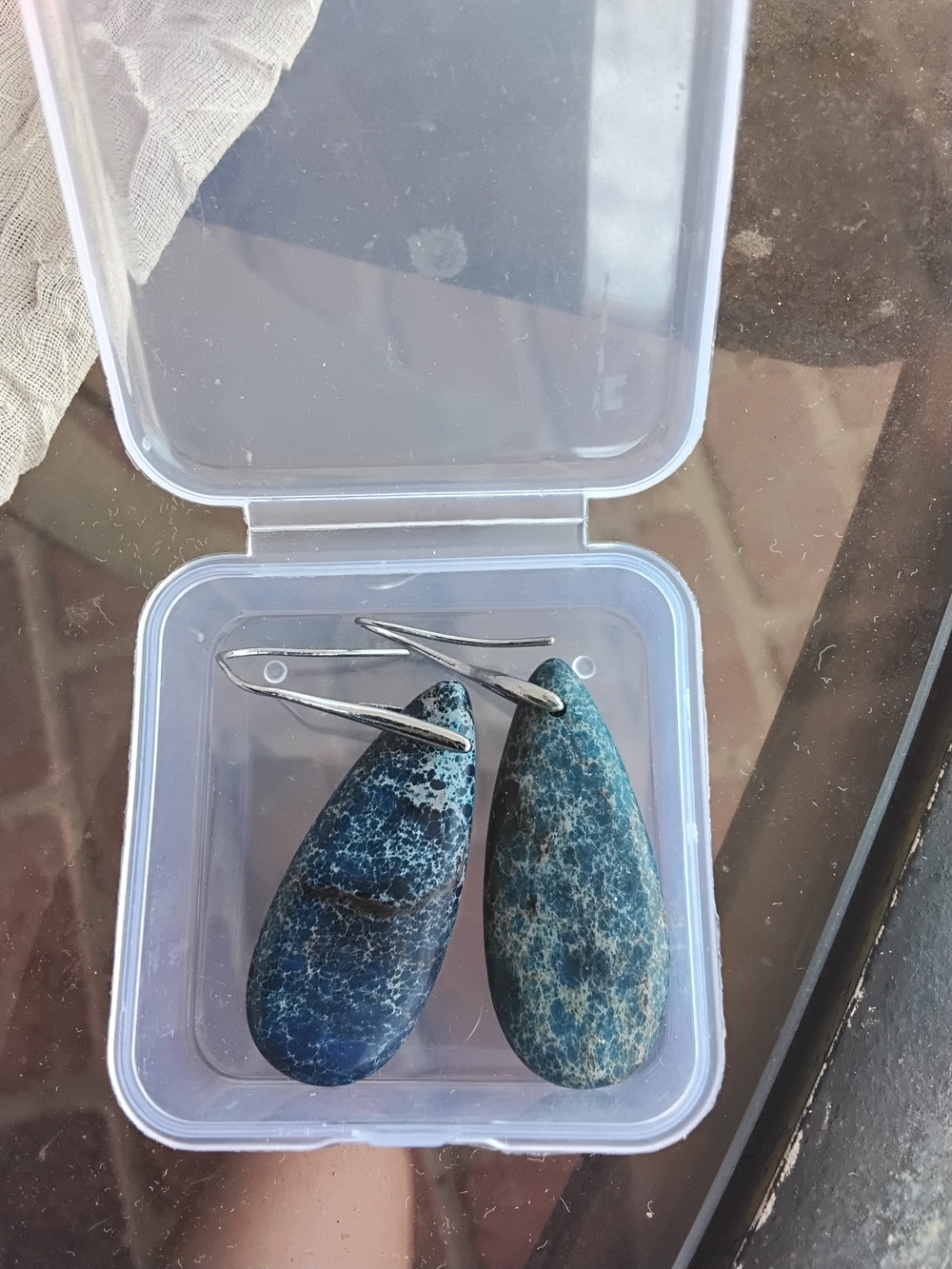 Source Unknown Blue Speckled Teardrop Stone Dangle Earrings